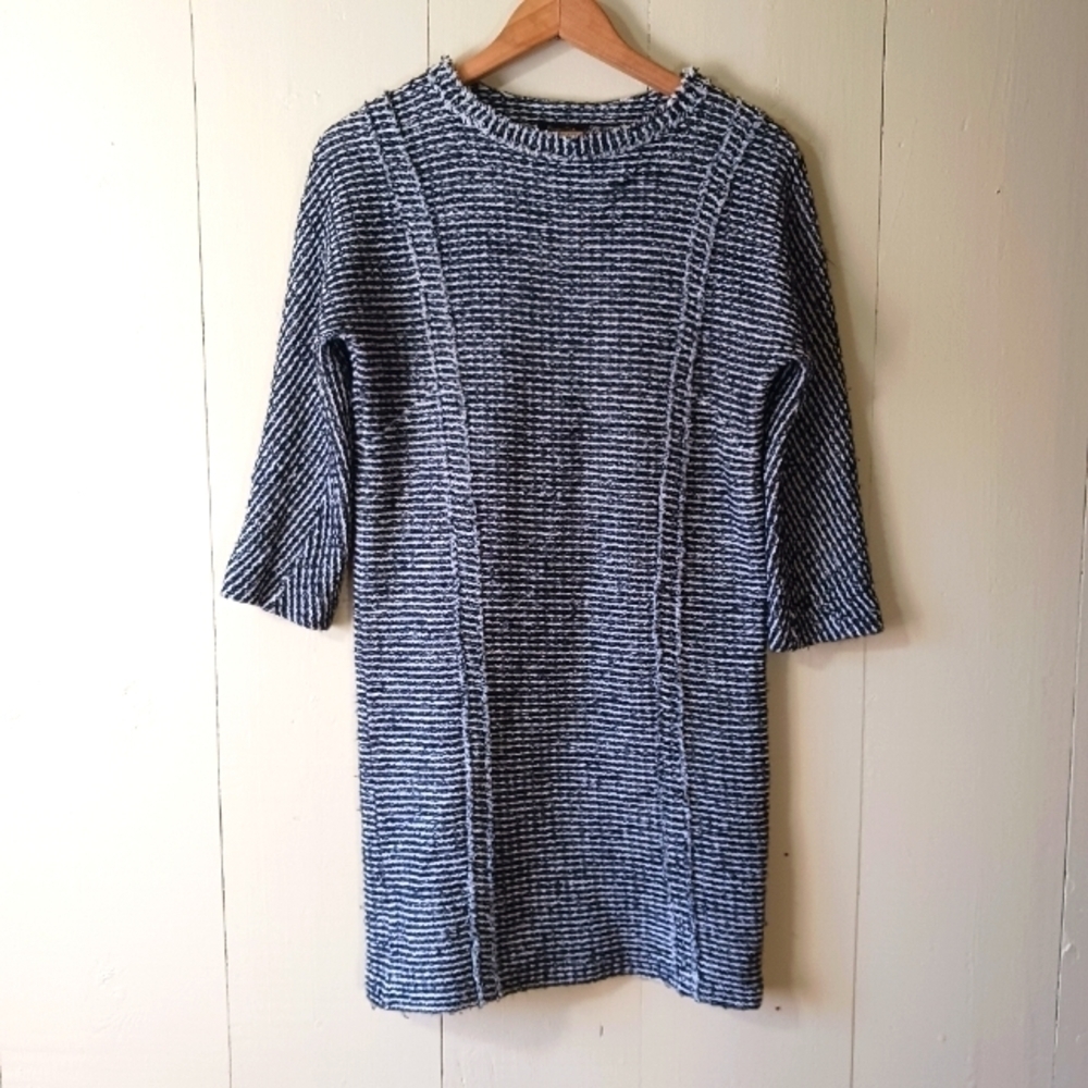 MASSIMO Dutti Woven Black & White Tweed Shift Dress
